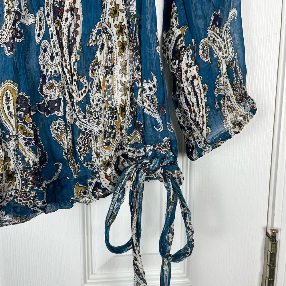 Lucky Brand Boho Western Semi-Sheer Paisley Print Peasant Blouse Top 3X - Picture 3 of 8